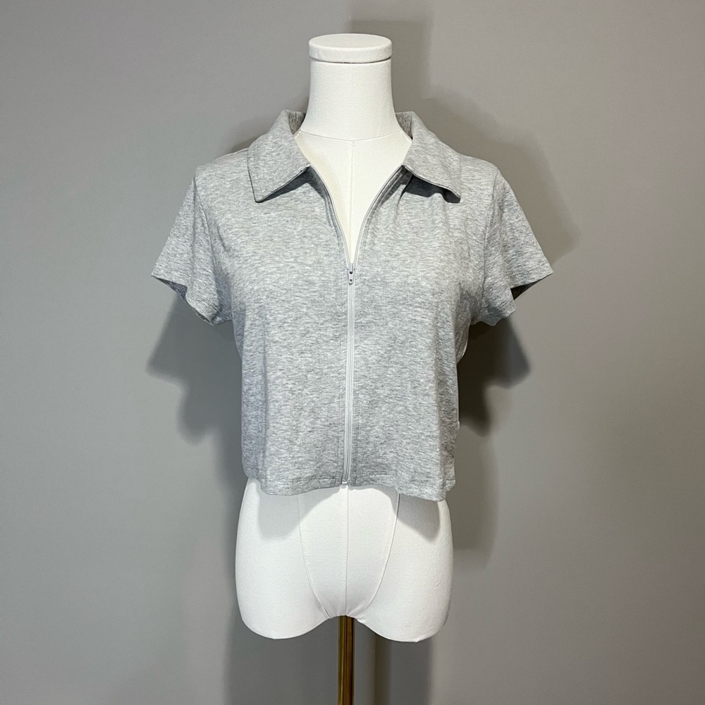 Nordstrom’s BP Collared Full Zip Organic Cotton Blend Cropped Top Size L